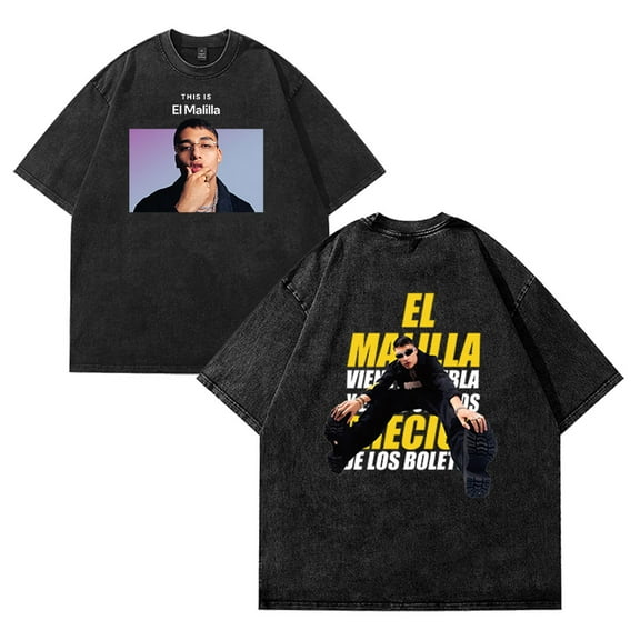 El Malilla Merch Cotton Vintage Wash Tee Shirt Crewneck Short Sleeved Graphic t Shirts Style3