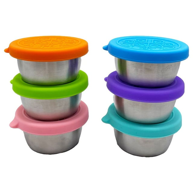 AMERTEER Contenants de Vinaigrette à Emporter 6 Pcs 1.6 oz Petits Condiments Réutilisables avec Couvercles en Acier Inoxydable pour Boîte Bento Déjeuner Pique-Nique Voyage