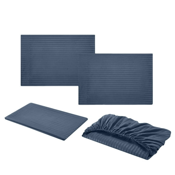 Blue 4 Piece Fitted Sheet Set Bedding Comforter Cover Pillowcases Solid Color Imitation Satin Home Textile For Bedroom Hotel 89.7X101.9 Inches Blue