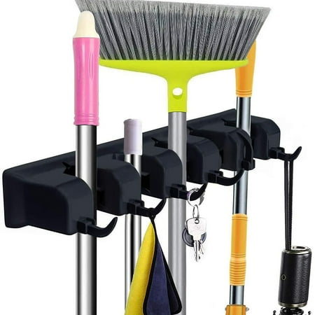 

Mop And Broom Holder Wall Mount Heavy Duty Broom Holder Wall Mounted Or Tool Organizer For Home Garden Garage And Storage (5 Positions With 6 Hooks)