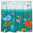 thumbnail image 4 of Sunlit Lovely Cartoon Sea Creatures Fabric Shower Curtain for Kids, Whale Turtle and Fish Bathroom Decor Curtain for Girls and Boys, 4 of 6