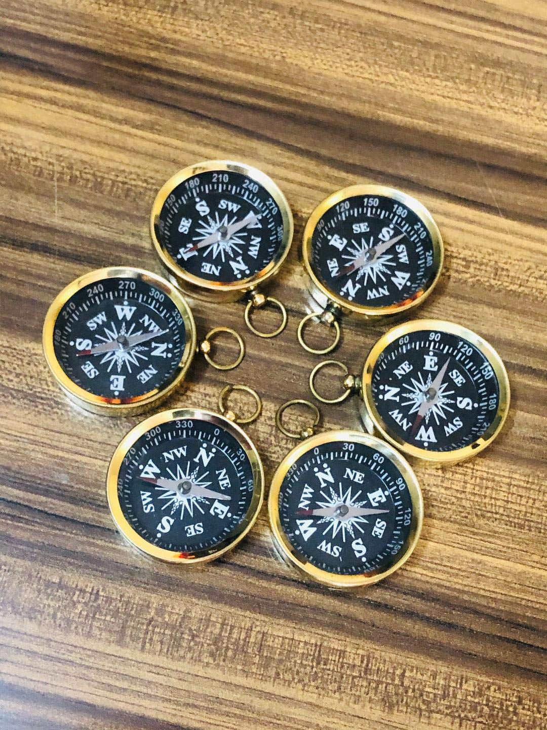 Small Set of 6 Brass Compass, in Navigation and Surveying. Used in Finding The Direction on The Surface