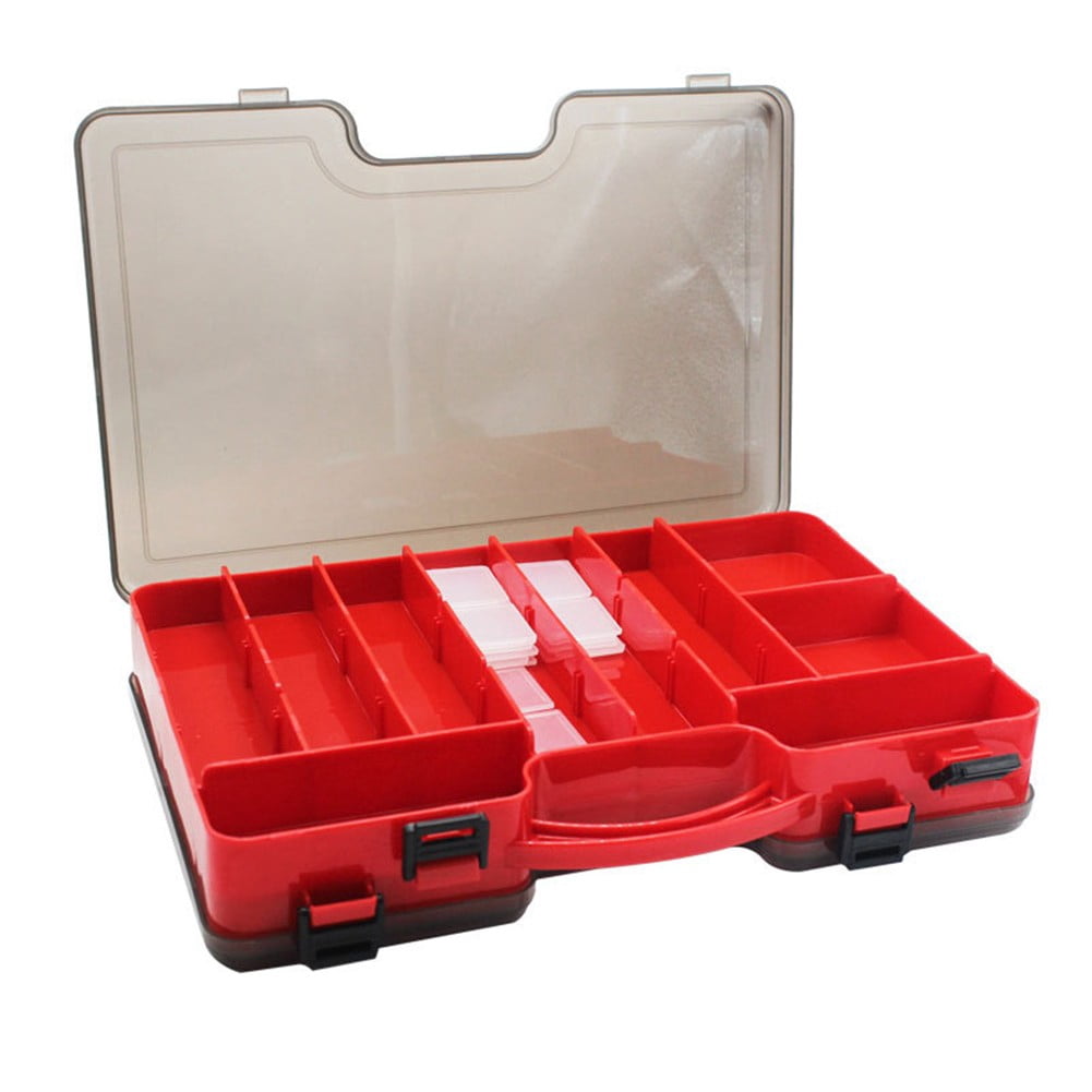 Double-Sided Portable Lure Box Activity Compartment Fishing Bait Tackle Storage Red Smile Home