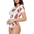 thumbnail image 2 of Daiia Hand Drawn Watermelon print Women's Crew Neck Short Sleeve Bodysuit Fashion Tops Fit Casual Basic Extender Bodysuit-Large, 2 of 9