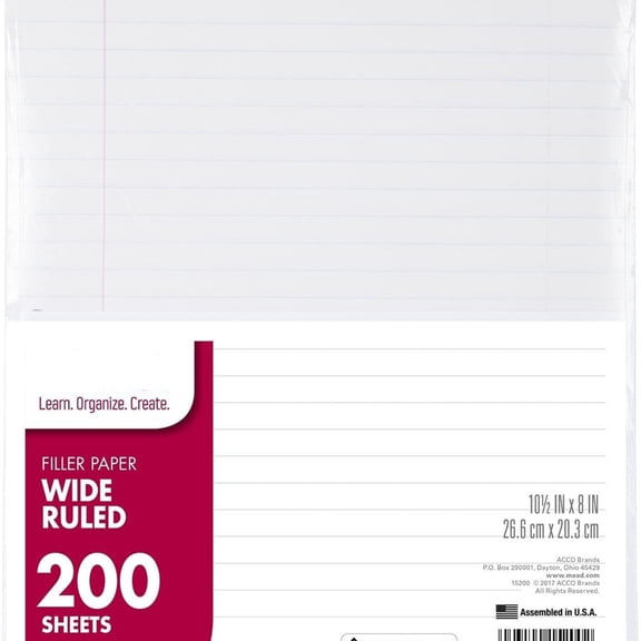 Loose Leaf Paper, Wide Ruled Filler Notebook Paper, Fits Ring Binder