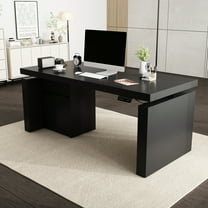 KULAGAGA Home Office Electric Standing Desk with Drawer and Cabinet, Height Adjustable Stand up Desk, 70.9" Computer Executive Corner Table, Black