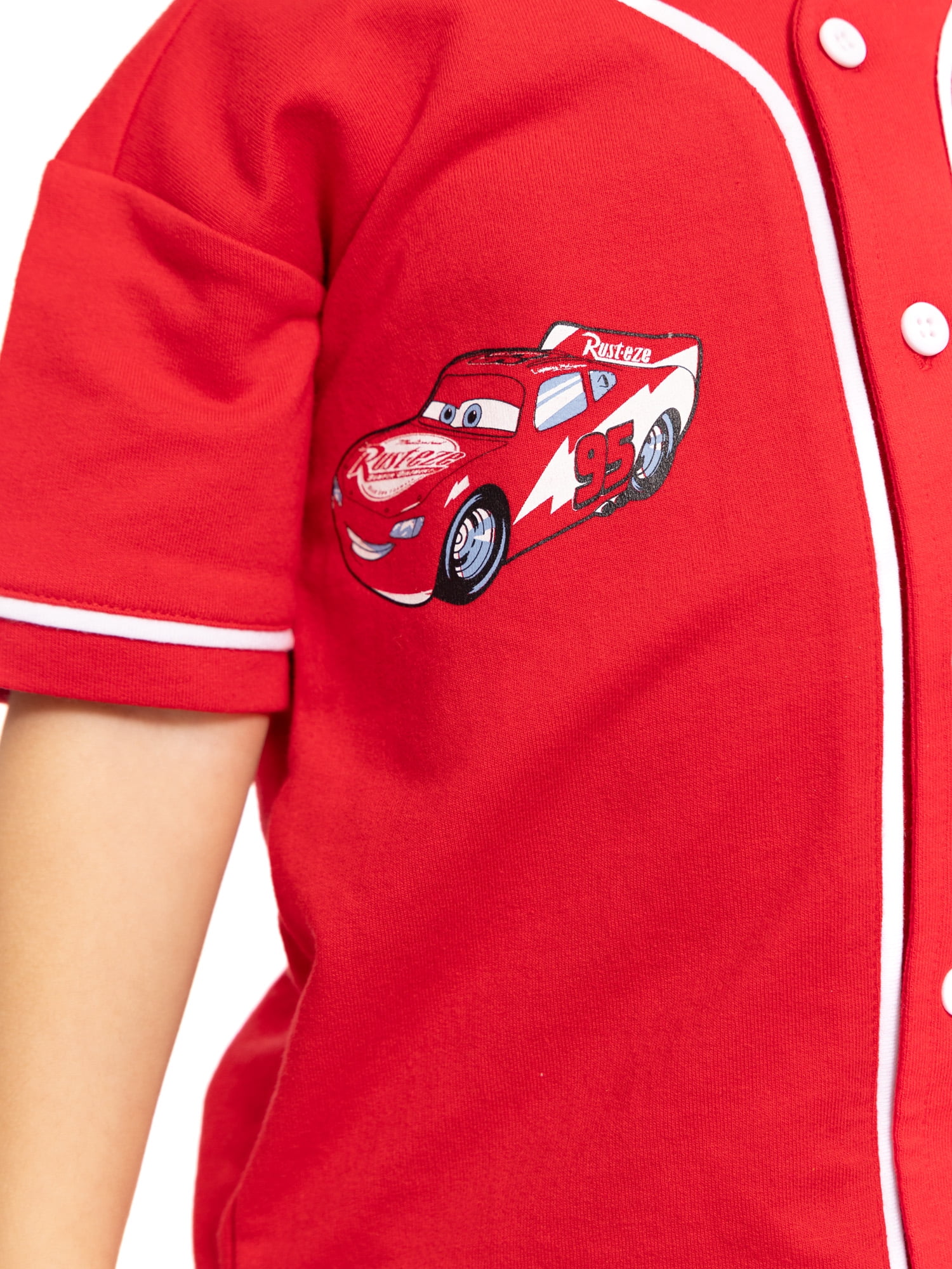 Pixar Cars Toddler Button Down Baseball Jersey with Short Sleeves, Sizes 12M-5T
