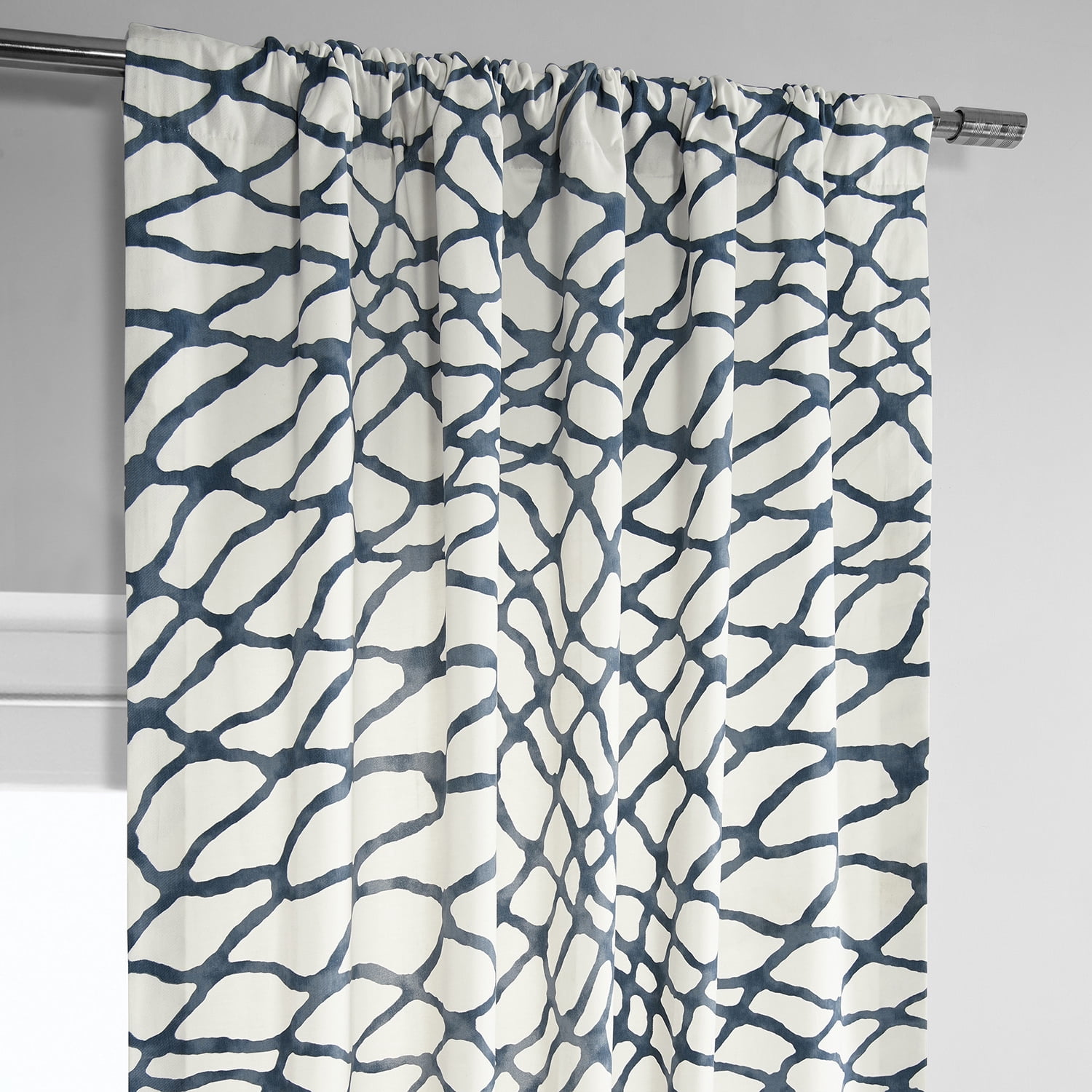 Ellis Blue Printed Cotton Twill Curtain (1 Panel), Ellis Blue, 50W X 108L