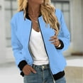 thumbnail image 2 of Holiday Savings Deals 2024! AKAFMK Womens Jackets Lightweight Zip Up Casual Inspired Bomber Jacket Solid Stand Collar Short Outwear Tops Light Blue, 2 of 5