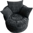 thumbnail image 2 of Sillón Individual Pinmoco con 3 Cojines Traseros, 360° Giratorio Convertible a Reposapiés, Tela Chenilla para Sala de Estar, Negro, 2 of 7