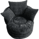 thumbnail image 2 of Sillón Individual Pinmoco con 3 Cojines Traseros, 360° Giratorio Convertible a Reposapiés, Tela Chenilla para Sala de Estar, Negro, 2 of 7