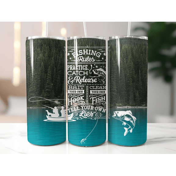 Fishing Rules Boat 20 oz. Skinny Tumbler Sublimated TF001