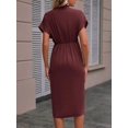 thumbnail image 6 of Women's Ruched Surplice Short Sleeve Dress 95% polyester 5% spandex for flattering fit and comfortable wear everyday, 6 of 12