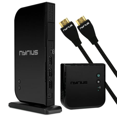Nyrius ARIES Home+ Wireless HDMI 2x Input Transmitter & Receiver for Streaming HD 1080p 3D Video and Digital Audio (NAVS502) - BONUS Additional Nyrius HDMI Cable