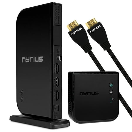 Nyrius ARIES Home+ Wireless HDMI 2x Input Transmitter & Receiver for Streaming HD 1080p 3D Video and Digital Audio (NAVS502) - BONUS Additional Nyrius HDMI Cable