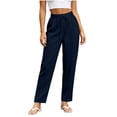 thumbnail image 3 of Women's Lounge Pants Elastic High Waist Drawstring Linen Ankle Solid Color Pants Casual Slim Tapered Cropped Trousers with Side Pockets, Lightweight Straight Leg Vacation Jogger Pants, 3 of 6