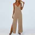 thumbnail image 5 of Wide Leg Jumpsuits for Women Adjustable Spaghetti Strap V Neck Split One Piece Long Romper Pants Dressy Casual (M, Khaki), 5 of 8