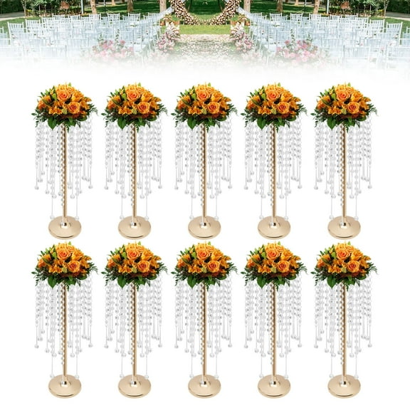 10Pcs 21.7in Crystal Acrylic Table Wedding Centerpieces Gold Flower Stand Party Decor