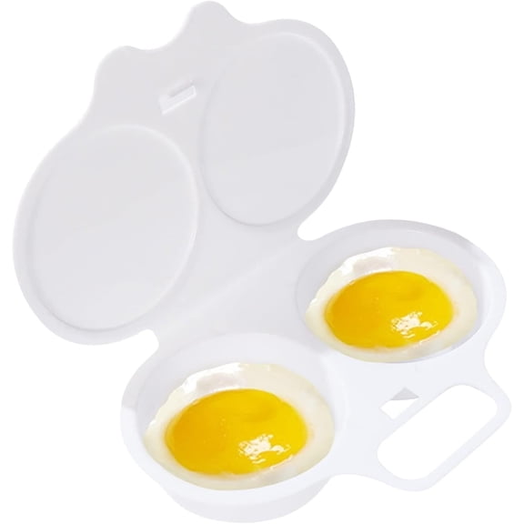 Microwave Egg Poacher, 13 x 5 cm, 2-Cavity Non-stick Cooker with Lid, Double Drain Poached Cups Cookware, White