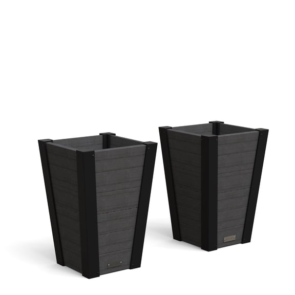 Mayne Horizon 15" x 15" x 22" Square Charcoal Plastic Planter, 2-Pack