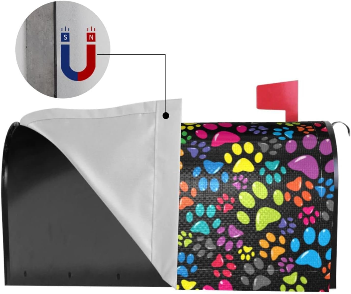 Colorful Dog Paw Print Mailbox Covers Magnetic Large Size,Mailbox Wraps Post Letter Box Outdoor Home Garden Yard Decor 25.5x21 in