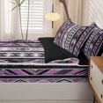 thumbnail image 5 of Homewish Boho Geometric Rhombus Zipper Twin Comforter Sets with Fitted Sheet and 2 Pillowcases,Purple Black Stripes Zipper Bedding Set,Purple,Black Reversible,4pcs, 5 of 8