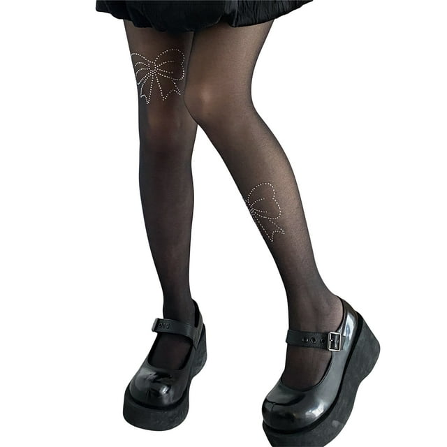 SUNSIOM Collants en Maille Transparente pour Femmes, Collants Taille Haute avec Strass, Bas en Soie Douce