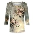 thumbnail image 4 of CYMMPU Summer Fashion Shirts 3/4 Sleeve Crew Neck Loose Fit Flower Printed Spring Tops Blouses for Women Dressy Casual Tunic Tops Lightweight Basic T-Shirts Khaki S, 4 of 4