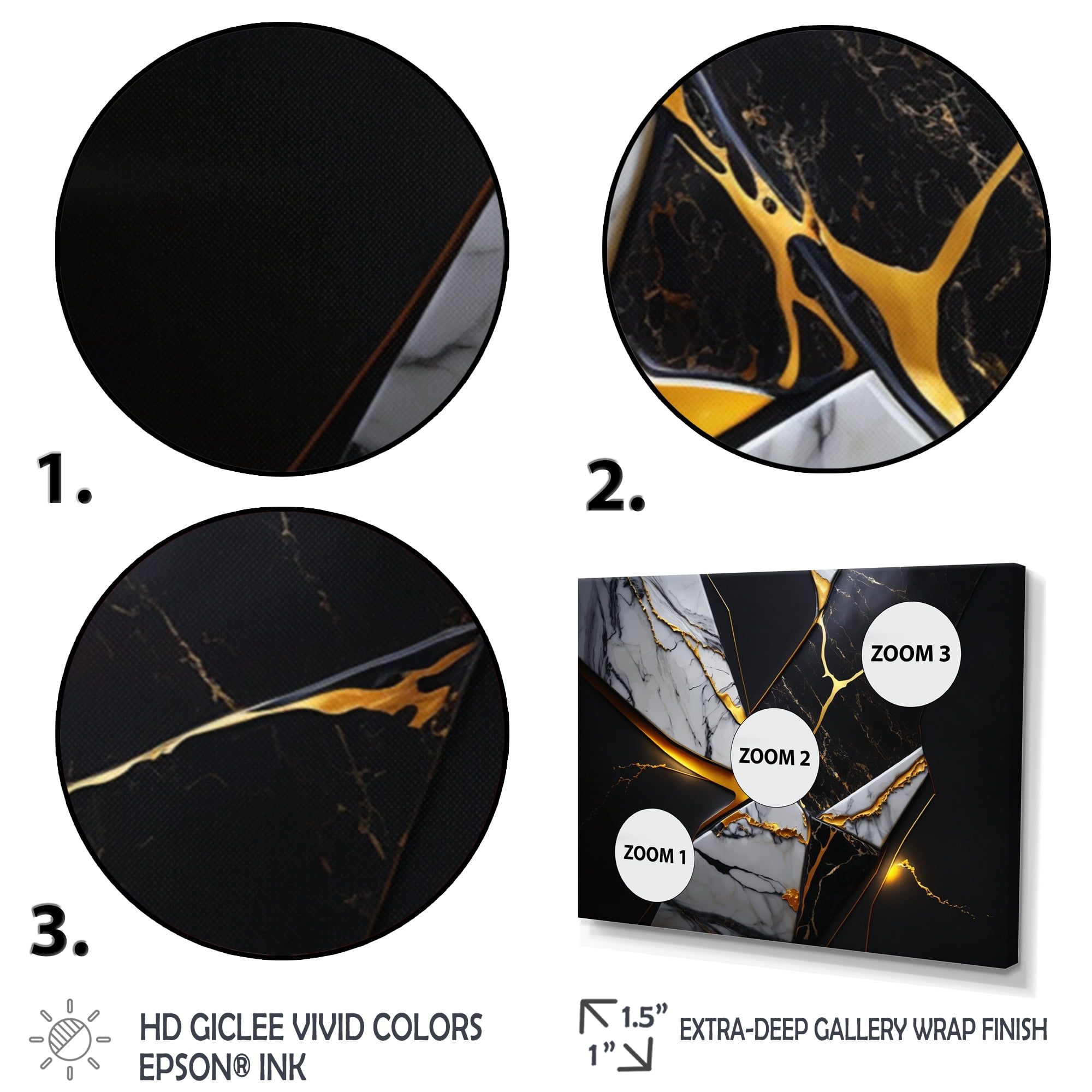 Designart Abstract Geode Black I Canvas Wall Art