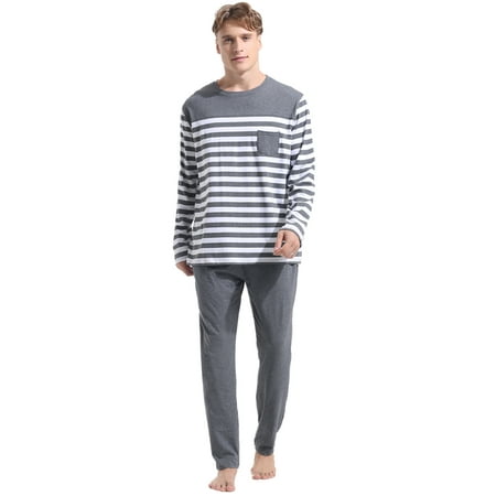 

Aibrou Mens Long Sleeve Pajamas Set Cotton 2 Piece Pjs Sleepwear striped