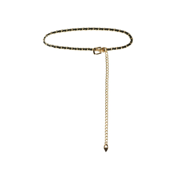 Cinturón de cintura de tama?o grande con cadena de brillo de strass para mujer INSPIRE CHIC en negro y dorado 67-95cm/26.38-37.40
