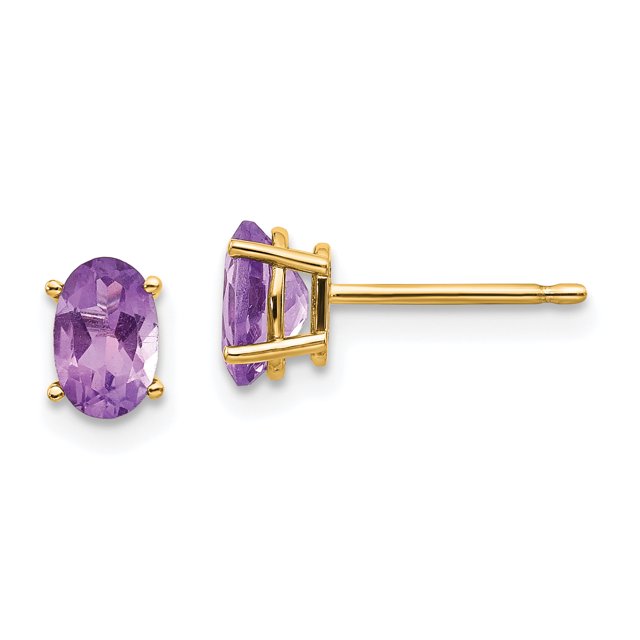 14k Yellow Gold Oval February Amethyst Earrings Birthstone Stud Gemstone