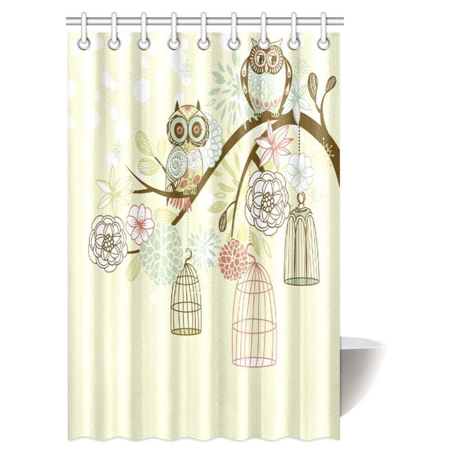 ABPHQTO Cortina de ducha de búho Búhos fuera de sus jaulas Jaula de pájaros Cortina de ducha de baño de tela de poliéster Freedom 120x180 cm