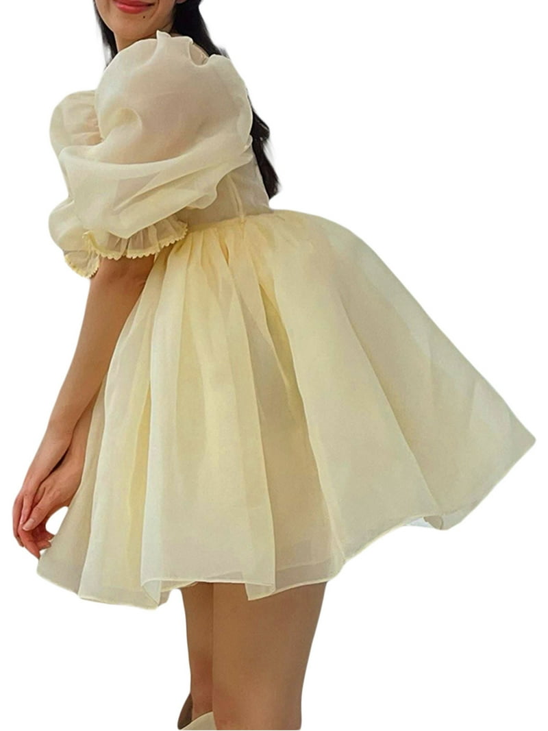 ワンピース SQUARE COTTON PUFF DRESS LXXWMxBH Women 2024 Summer Short Sleeve Dress Square Neck