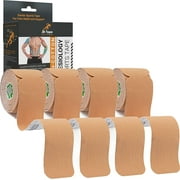 JB Tape Sports Tape Athletic Kinesiology Tape Precut Strips, Beige 4 Rolls