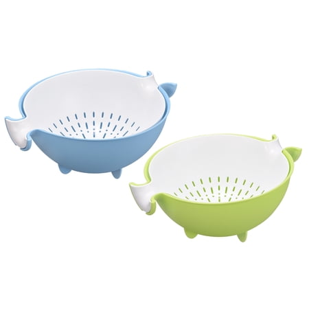 Kitchen Strainer Colander 2PCS Plastic Food Strainer with Dual Handles Basket Blue  Green