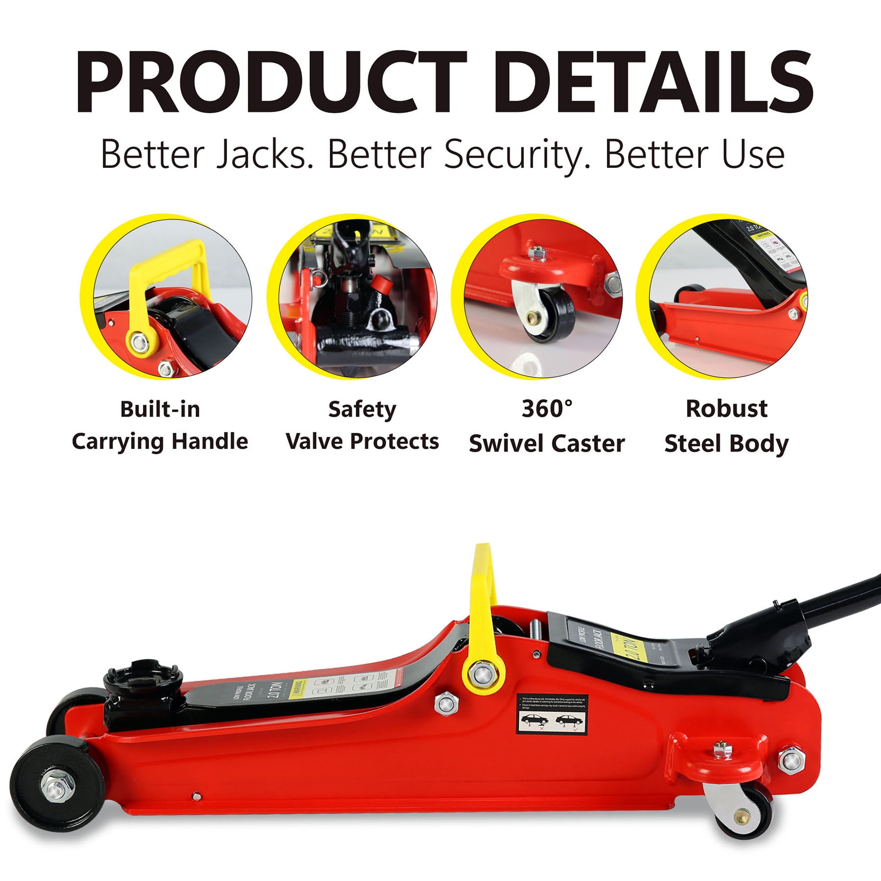 S-HOME Heavy Duty 2 Ton Floor Jack and 3 Ton Jack Stands With Quick Lift Pump,  Lifting Range 3.3"-15.2,L-Wrench, For Cars And SUVs, Black And Red