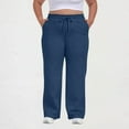 thumbnail image 3 of Fnooota Womens Plus Size Sweatpants, Casual Open Bottom Drawstring Relaxed Fit Straight Leg Pants Navy Size L, 3 of 7