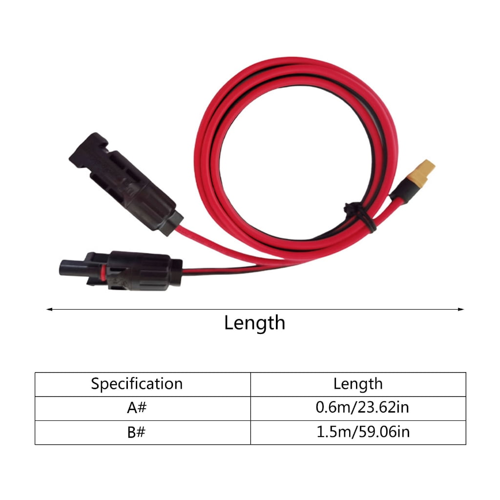 Solar to XT60 Charge Extension Cable 12AWG for Mc-4 to XT60 Adapter Cable for XT60 Input Port Portable Power Station