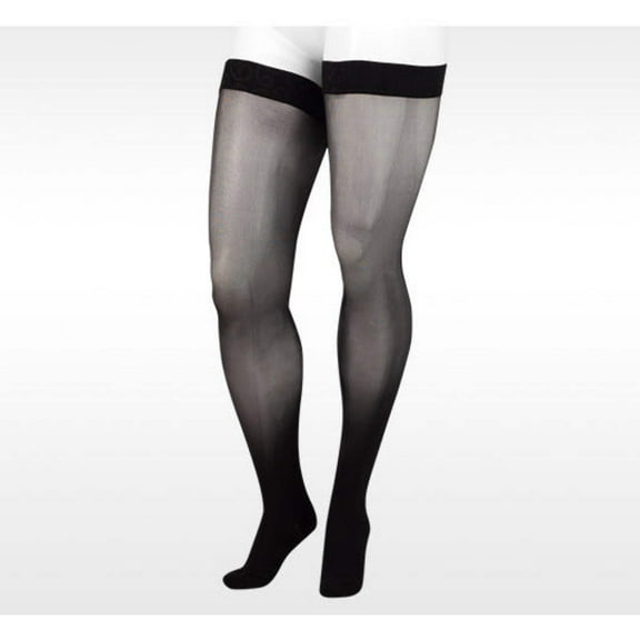 Juzo 2101 Naturally Sheer Closed Toe Thigh Highs w/ Lace Band - 20-30 mmHg Reg Black I