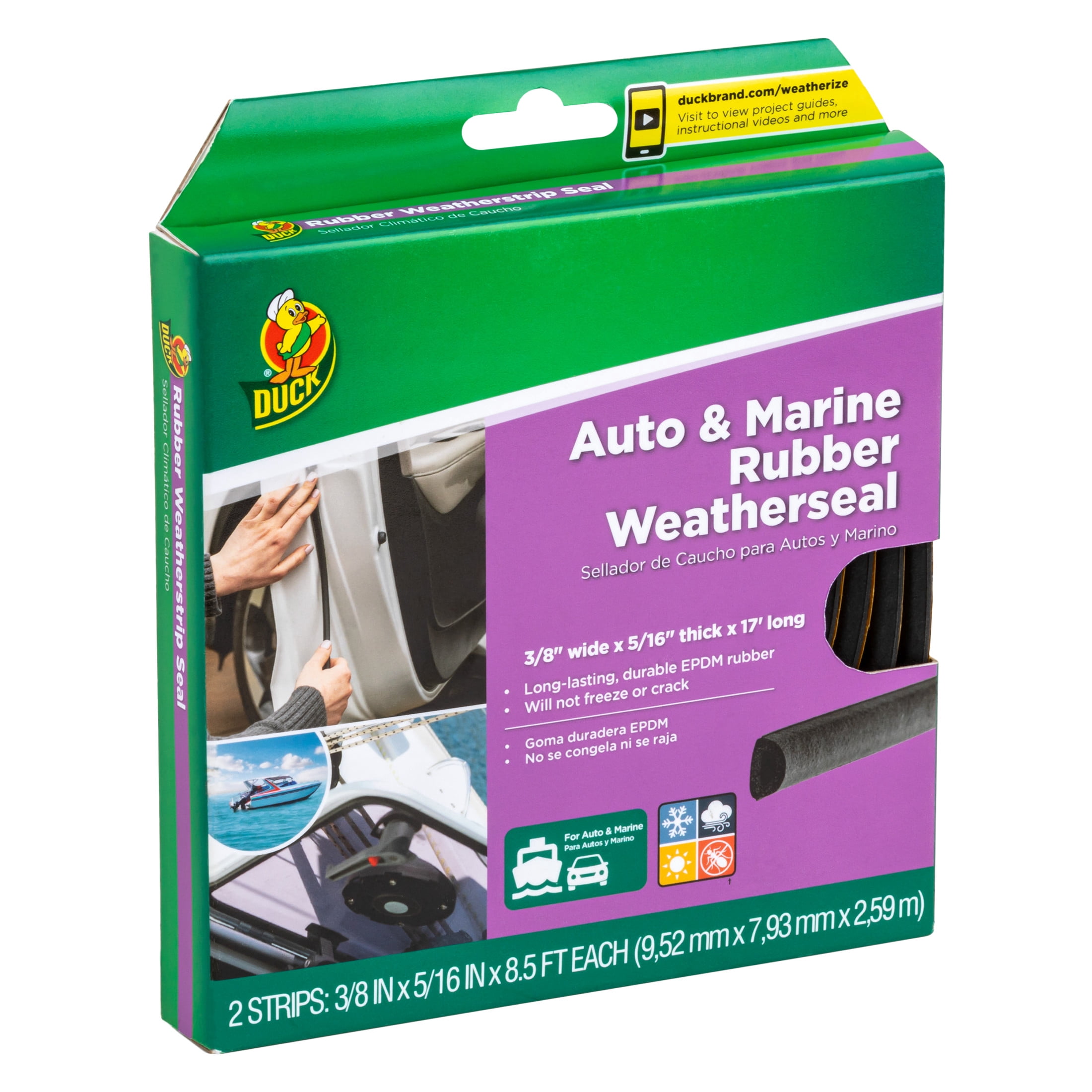 Duck Brand Auto & Marine Rubber Weatherstripping .31" x .38" x 17' Black