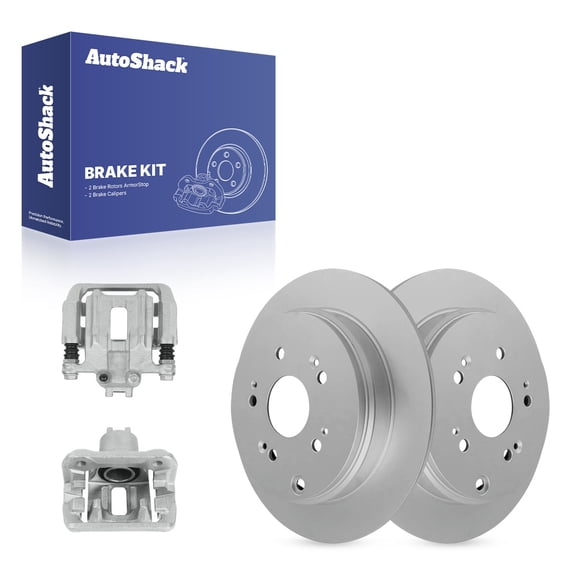 AutoShack Rear Solid Coated Brake Rotors   Calipers 4-PC Brake Kit Replacement for 2007-2016 Honda CR-V 2013-2018 Acura RDX ArmorStop 12" (304.7 mm)