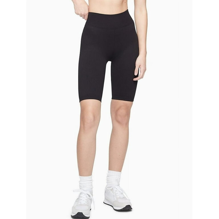 Calvin Klein Womens Ribbed High Waist Bike Shorts black Size L MSRP $40