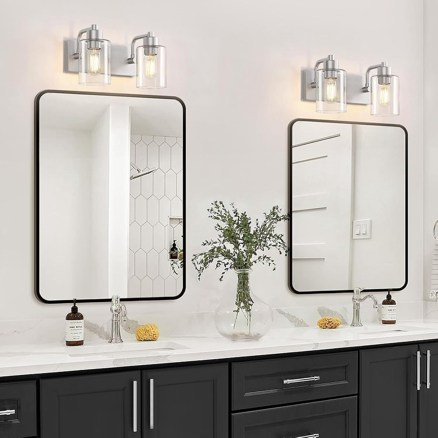 Bathroom Light Fixtures Bathroom Vanity Light 2-Light Bathroom Lights over Mirror with Clear Glass Shade for Kitchen Living Room Bedroom