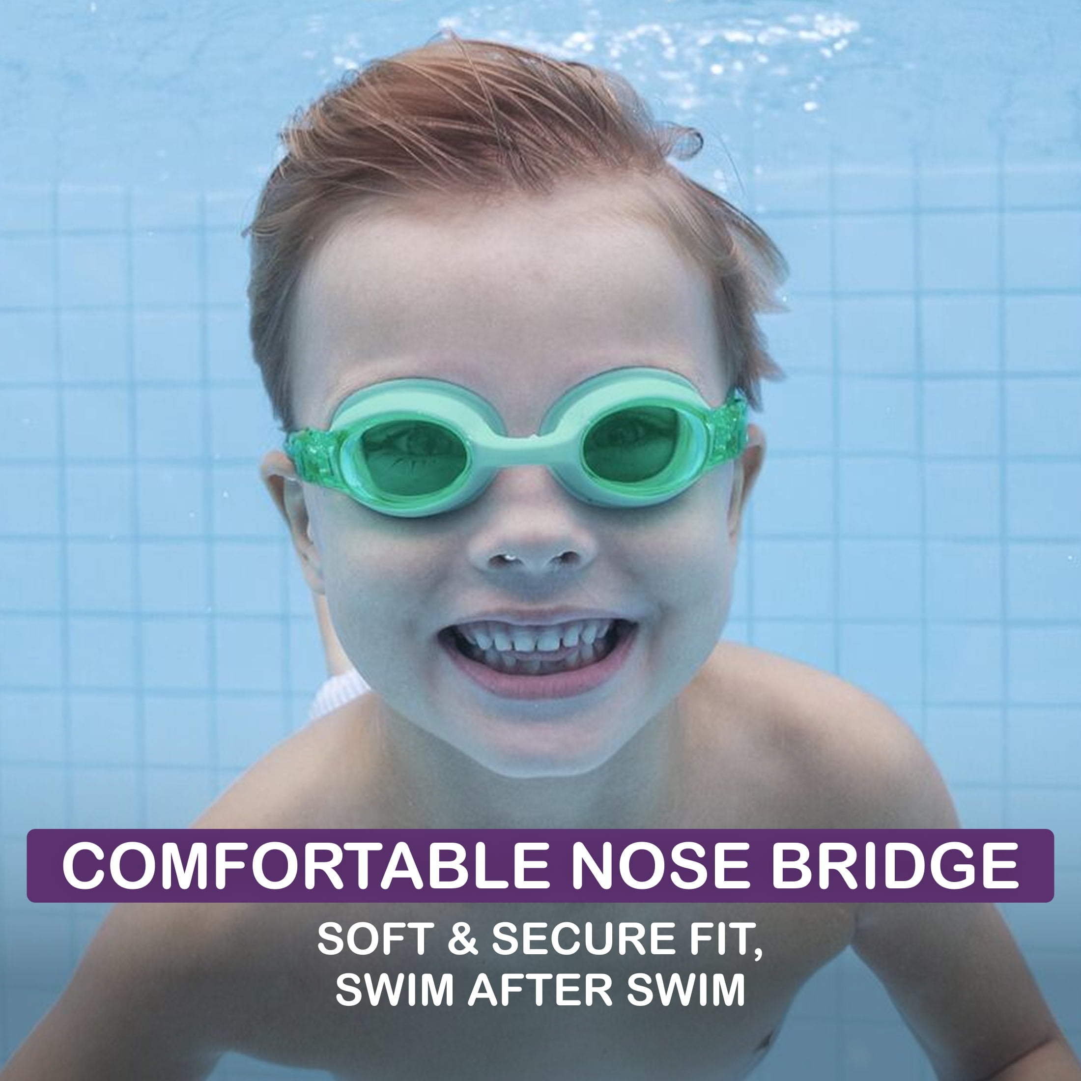 Puddle Jumper Child Fabric Swim Goggles, Green, Non-Latex and Non-PVC, Kids Ages 3+
