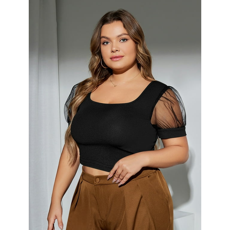 Plus size mesh discount puff sleeve top