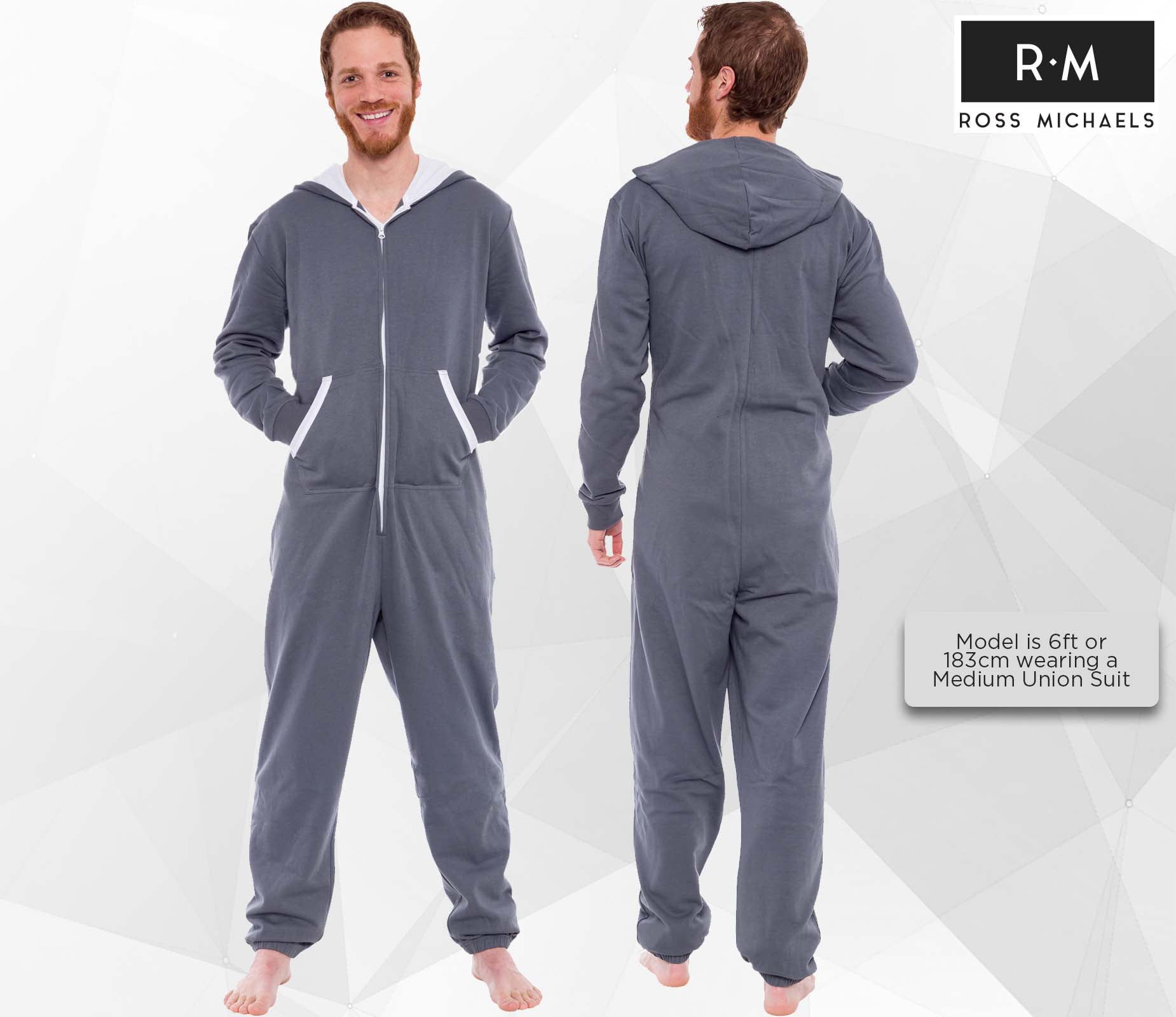 Men's Hooded Jumpsuit - Zip One Piece Pajamas by Ross Michaels (Grey, Medium) - Walmart.com