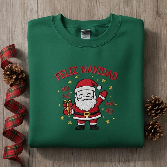 Feliz Navidad Embroidered Sweatshirt, Ho Ho Ho Santa Claus Sweater, Cute Christmas Crewneck, Spanish Holiday Gift