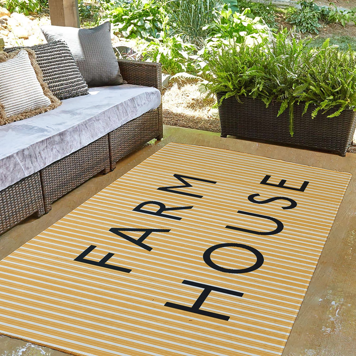 3' x 5' Simply Daisy Farmhouse Ticking Farmhouse Chenille Area Rug, Egg Yolk Yellow