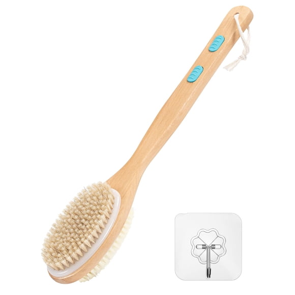 Brosse de Douche à Long Manche, Brosse Corporelle Double Face à Brossage à Sec avec Poils Doux et Rigides, Brosse pour le Dos pour la Douche, Exfoliant Corporel pour Brossage à Sec Ou à l'Eau
